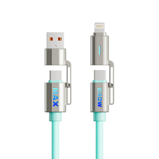 NEXFOX 4 in 1 Liquid Silicone Data Cable 240W Fast Charging for Iphone 17 & Android Devices with USB a Type C & Lightning Carplay Android Auto