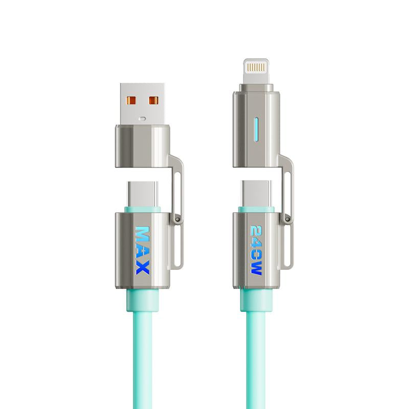 NEXFOX 4 in 1 Liquid Silicone Data Cable 240W Fast Charging for Iphone 17 & Android Devices with USB a Type C & Lightning Carplay Android Auto