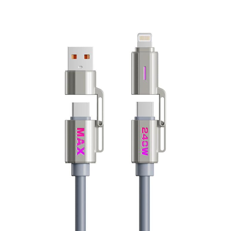 NEXFOX 4 in 1 Liquid Silicone Data Cable 240W Fast Charging for Iphone 17 & Android Devices with USB a Type C & Lightning Carplay Android Auto